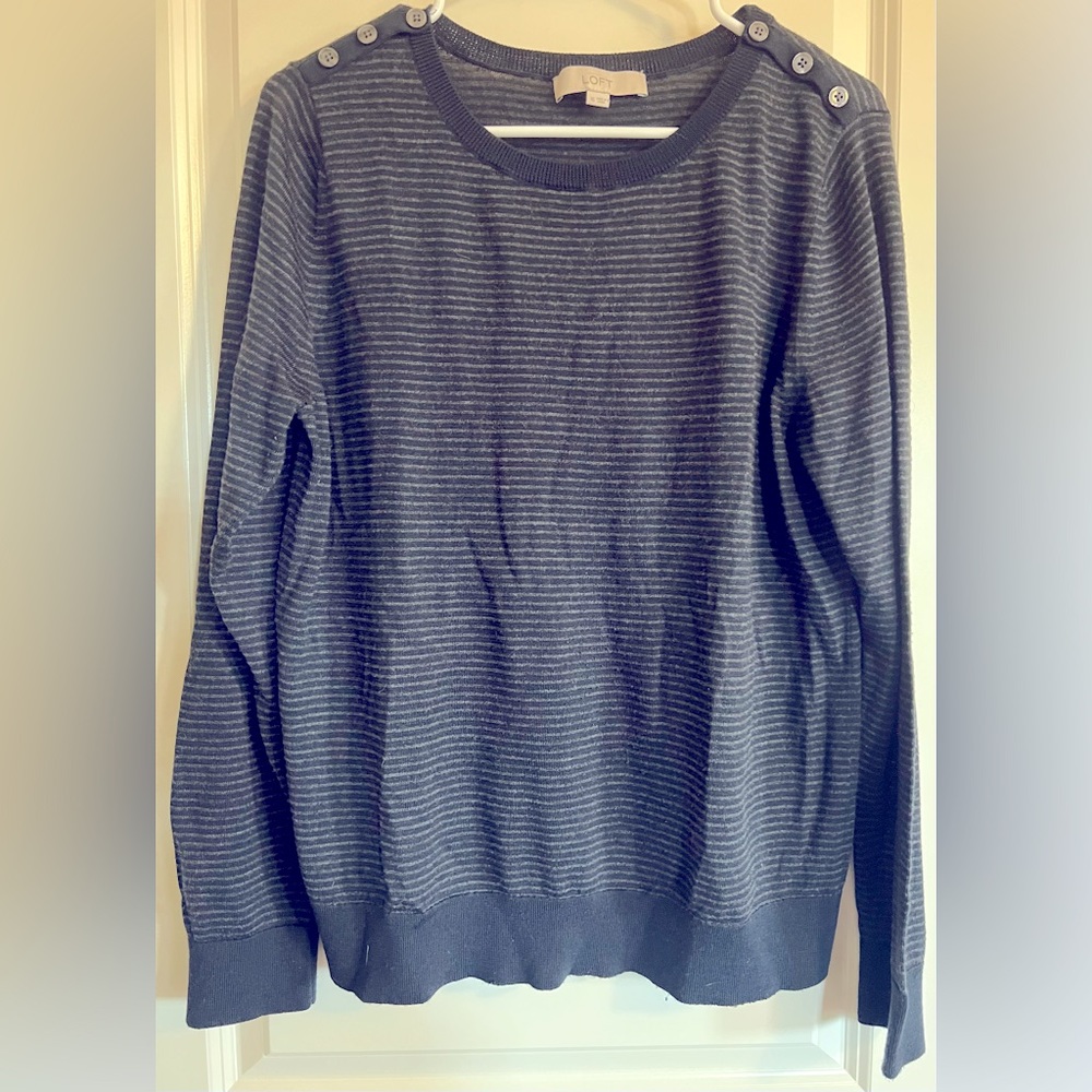 LOFT - Lightweight wool blend sweater -Navy and grey stripes